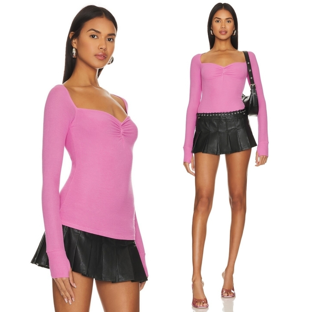 MICHAEL LAUREN // super soft stretch ribbed bubblegum pink sweetheart thumbhole